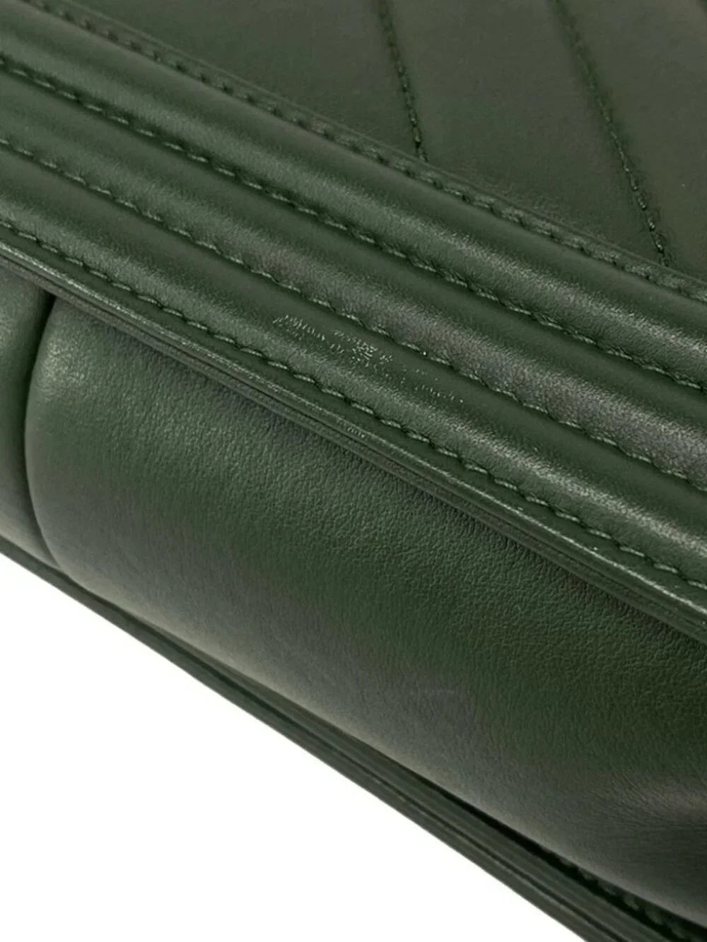 CHANEL Boy Chanel /Matelasse Dark Green Leather Shoulder Bag gold hardware